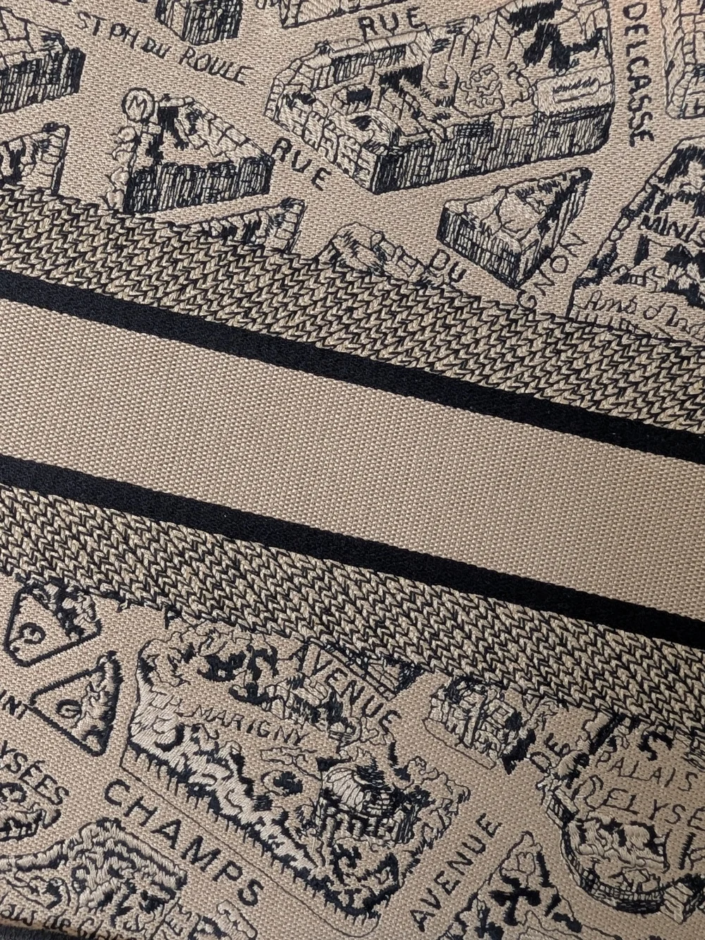 Dior Medium Book Tote In Plan De Paris Embroidered Black And Beige Canvas
